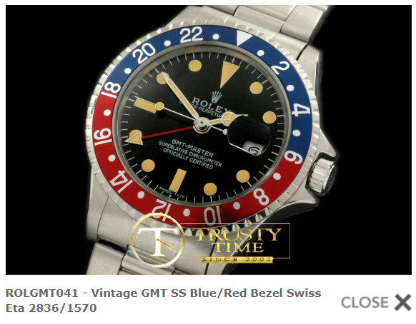 ROLGMT041 - Vintage GMT SS Blue/Red Bezel Swiss Eta 2836/1570