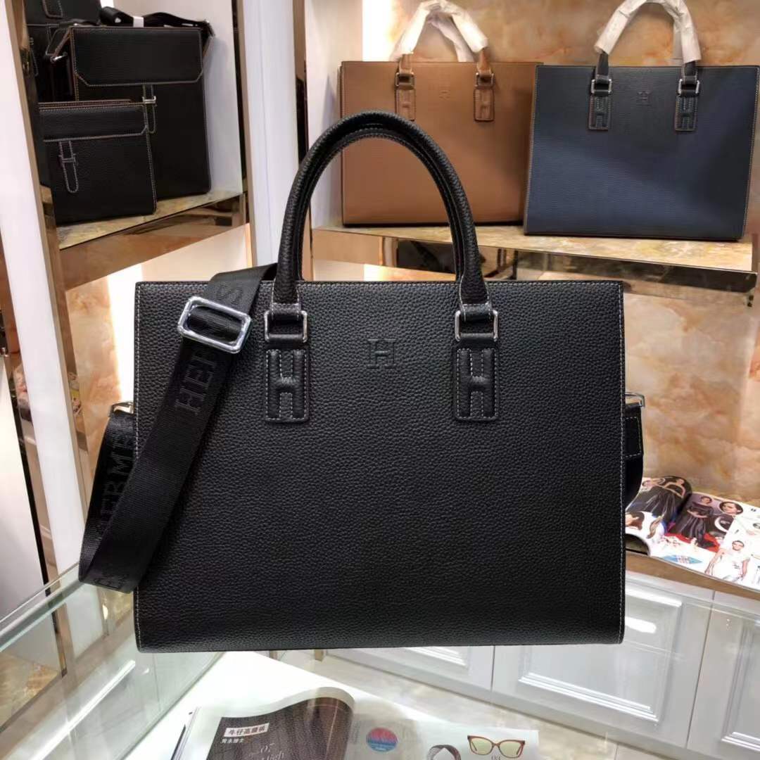 Hermes Business bag in tumbled leather Black