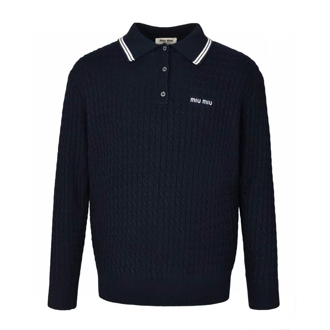 Miu Miu Cotton Crocheted Polo Shirt black