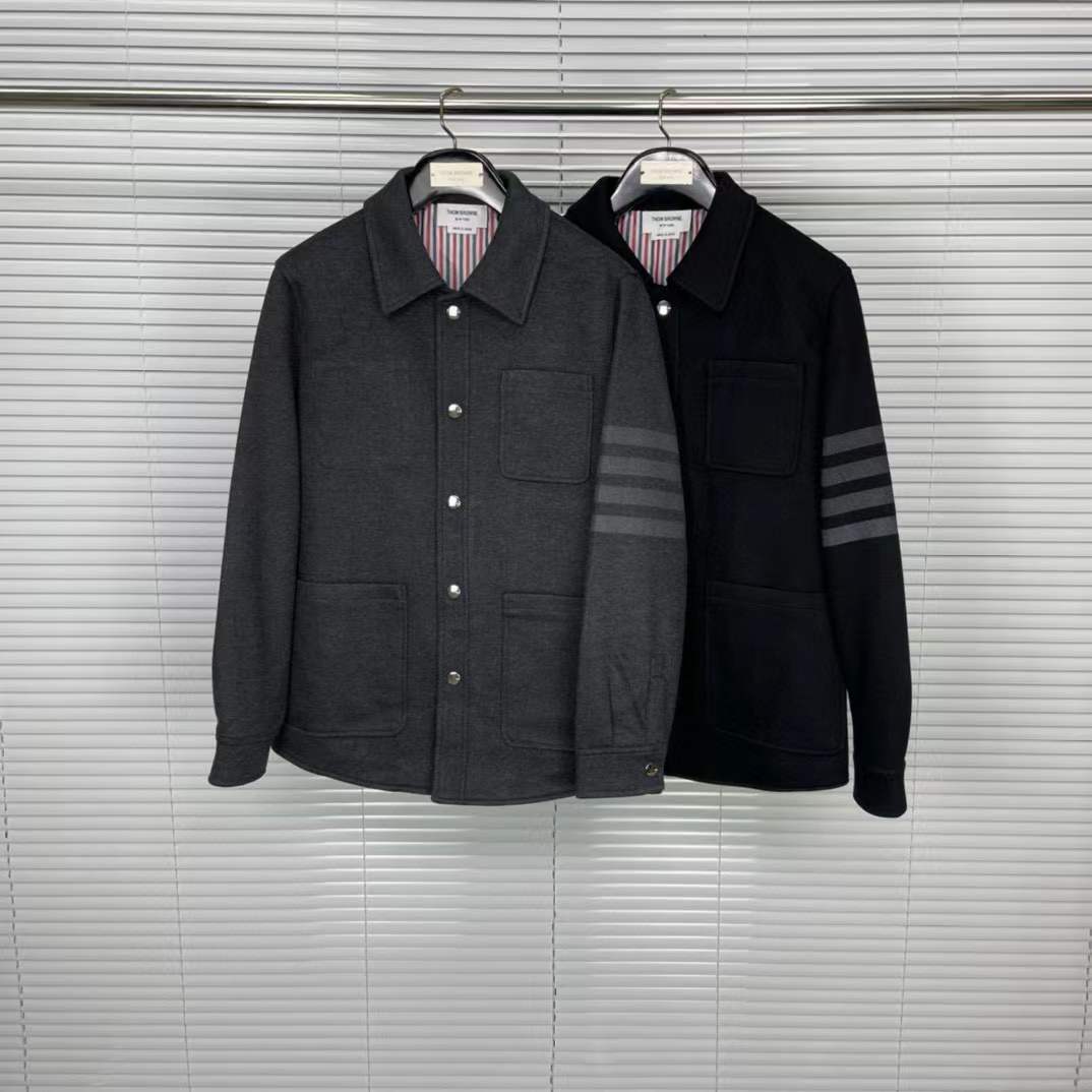 Thom Browne Gray Men Grey Wool Outer Shirt