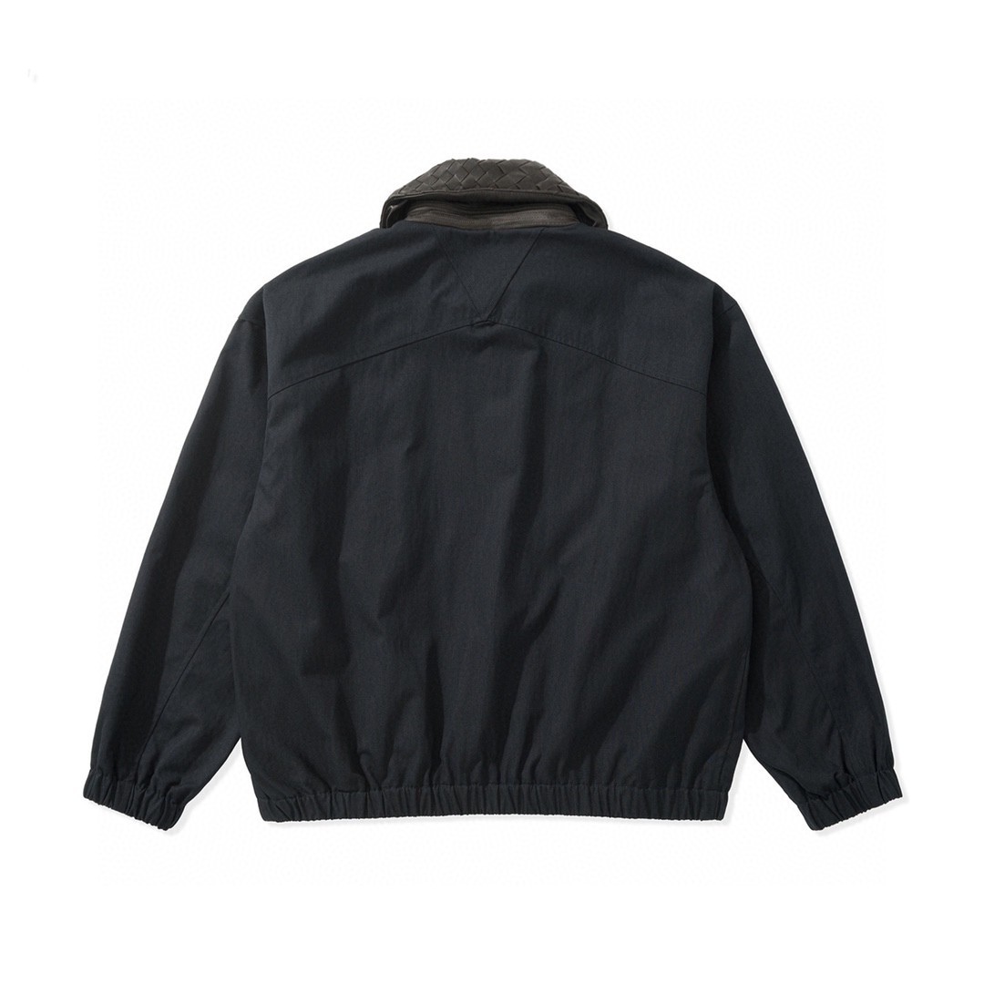 Bottega Veneta Intrecciato leather-trimmed canvas Tech Cotton Blouson with kimono Zipper Midnight Blue