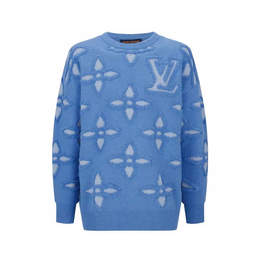 LV Textured Cotton Crewneck - Ready to Wear blue