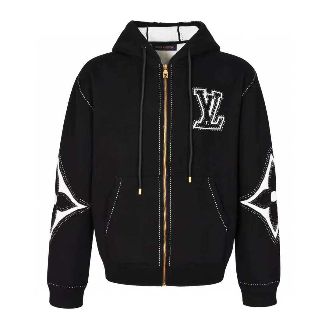 LV GRAPHIC INTARSIA ZIPPED COTTON HOODIE