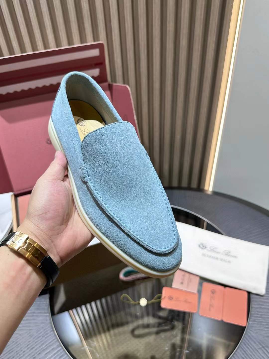 Loro Piana Scarosso Ludovica Washed Denim Loafers | Blue