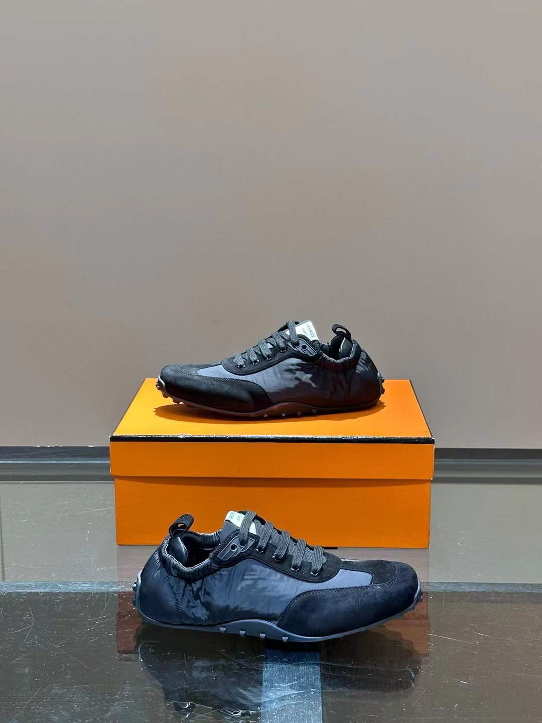 Hermes Collapse Re-Nylon Suede Sneaker black