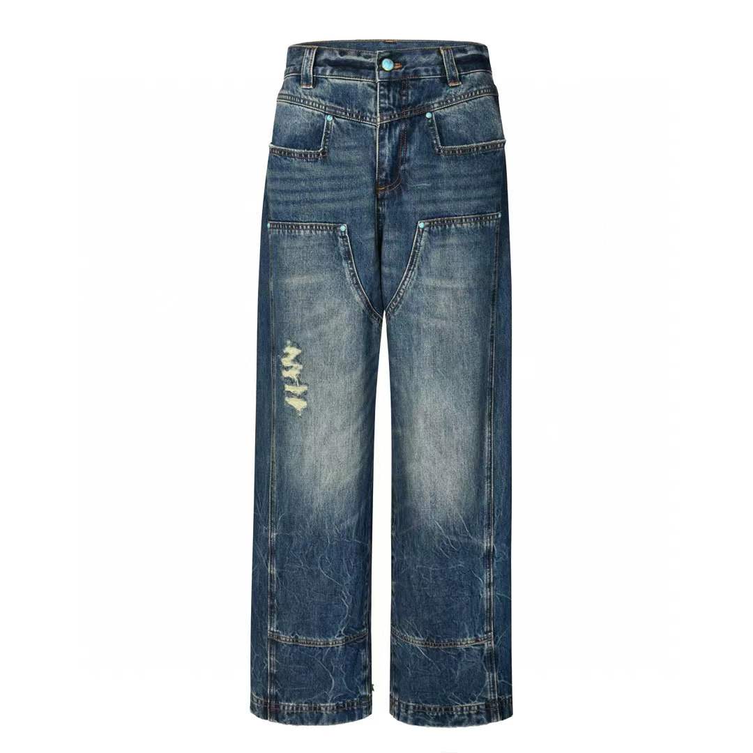 LV Calca Utilitaria em Jeans