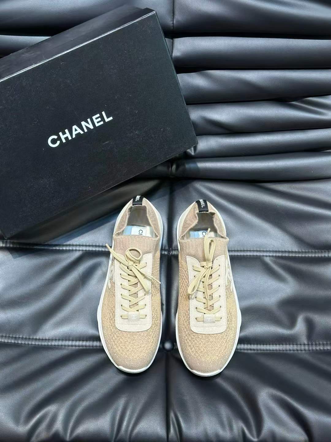 Chanel Nylon Lambskin Suede Beige Trainer Sneakers