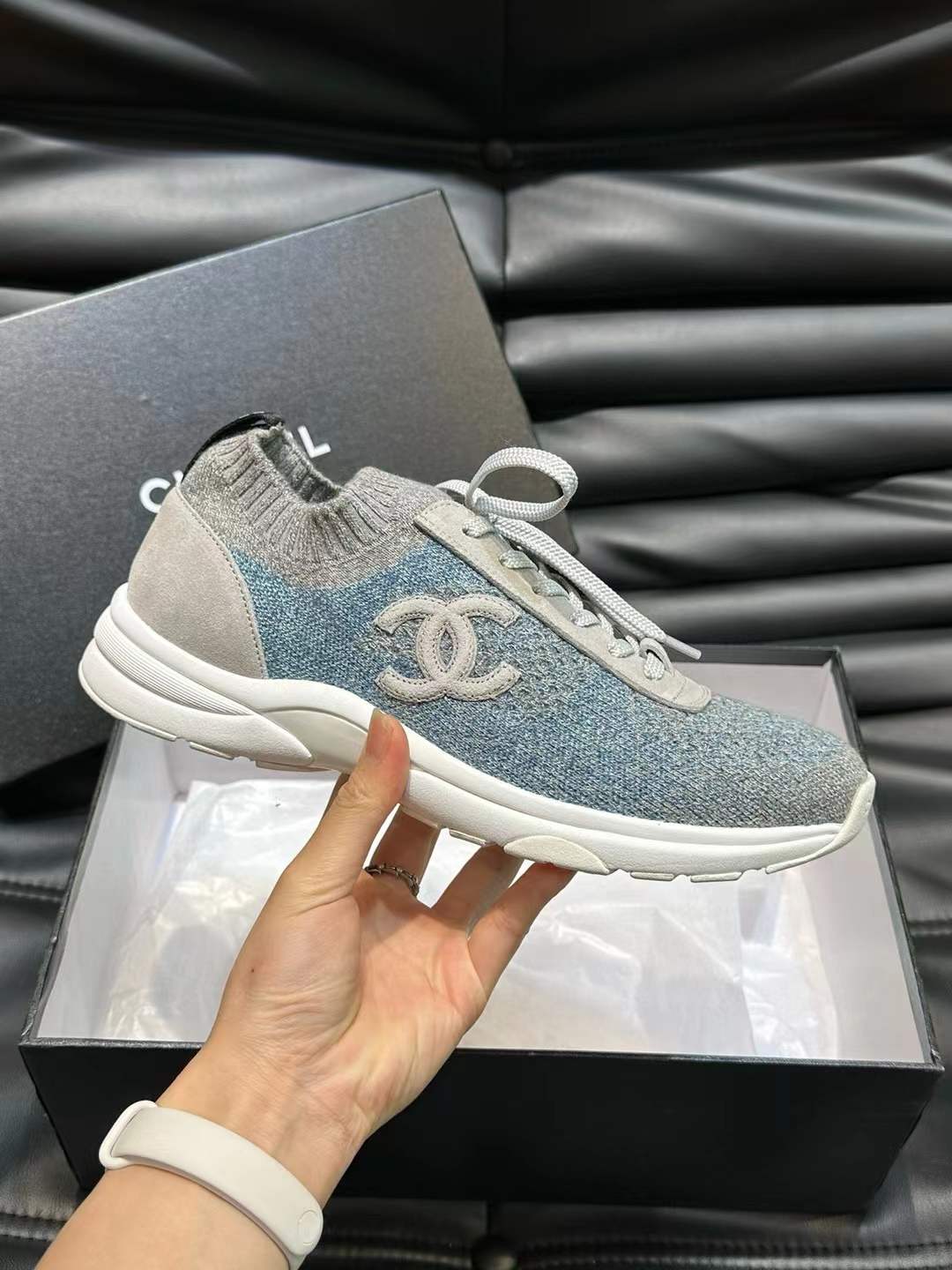 Chanel Mens High Top White Leather Sneaker