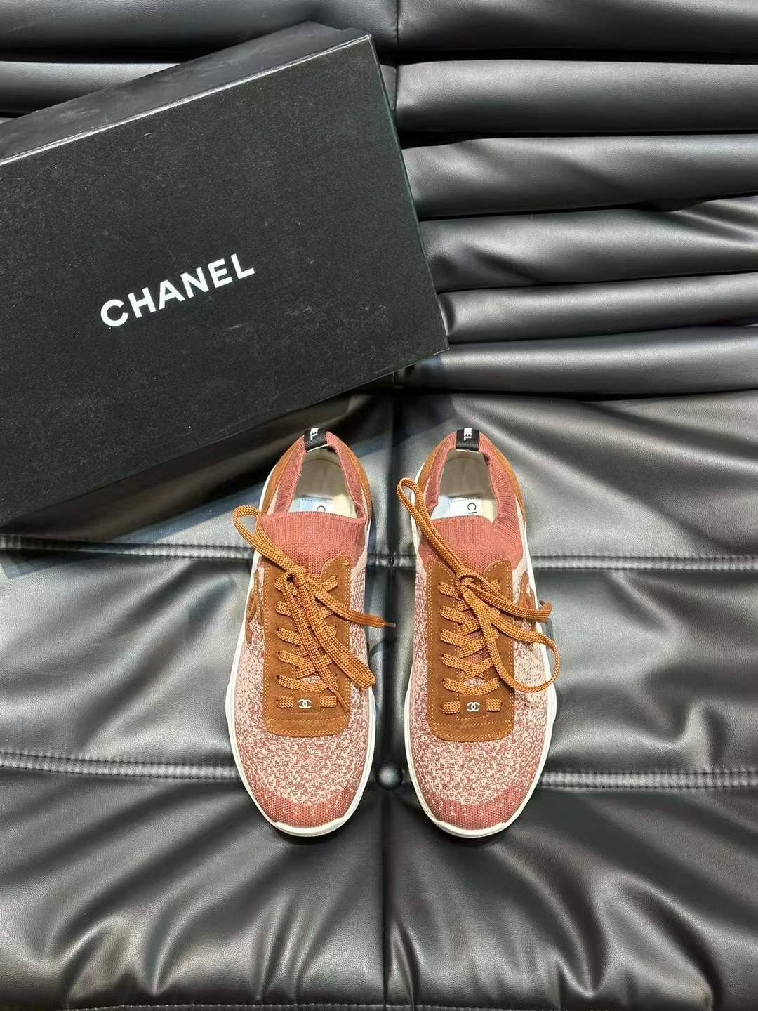 Chanel Pink Suede and Fabric Interlocking CC Logo Sneaker