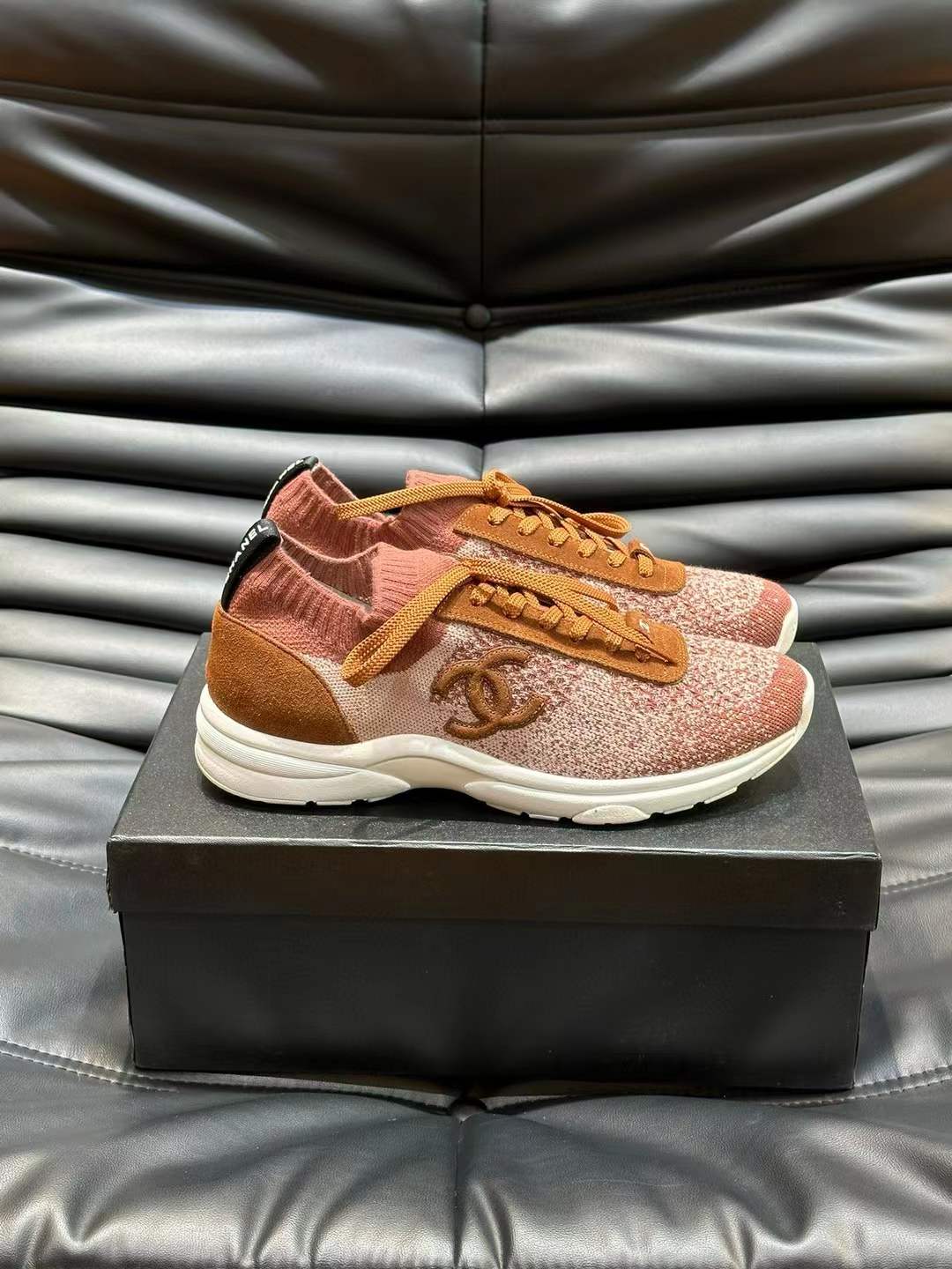 Chanel Pink Suede and Fabric Interlocking CC Logo Sneaker