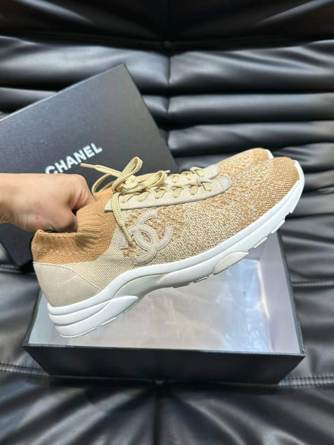 Chanel Light Beige Knit Sneaker