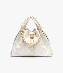 CHANEL Shopping Bag Grained White Calfskin & Gold-Tone Metal 30x26cm
