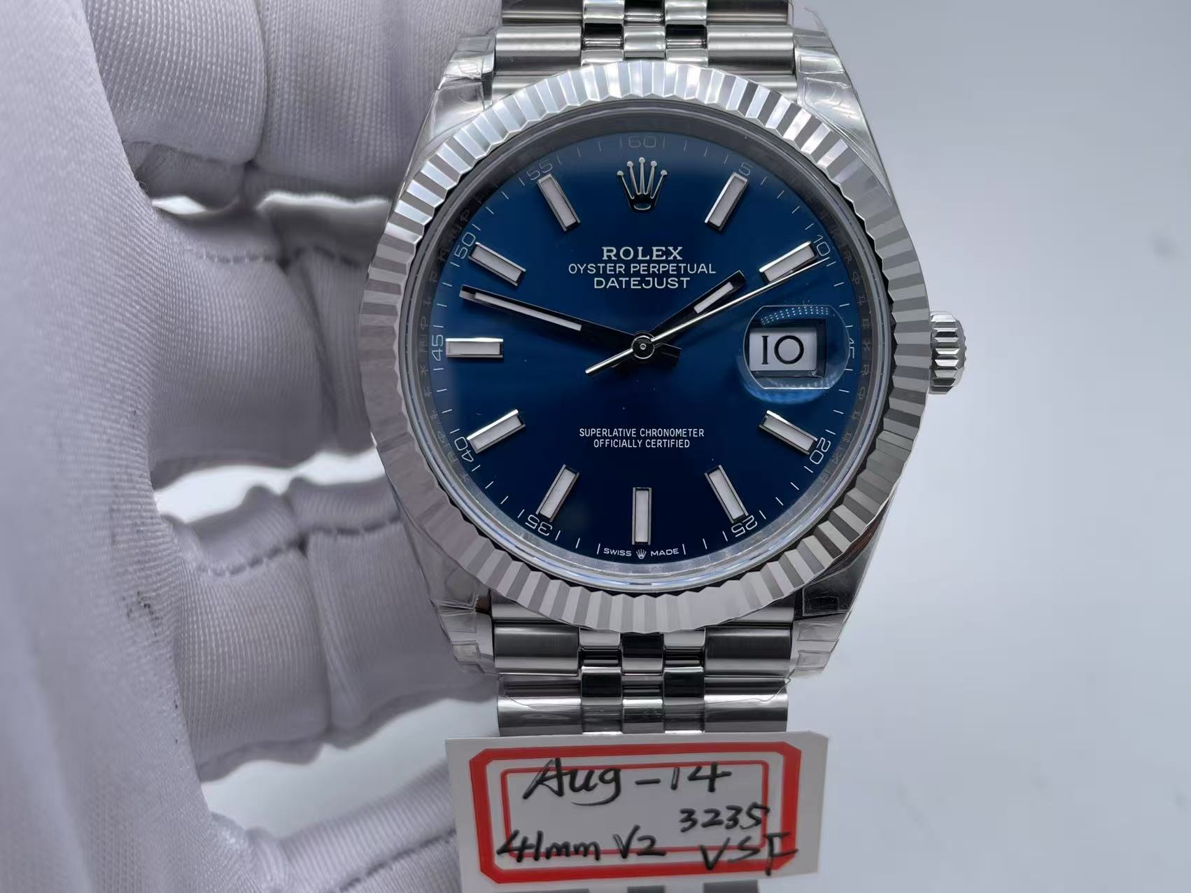 R2DJ0491A - DJ2 41mm Wt Jub Flt 904L SS/SS Blu/Stk VSF V2 VS3235 $518