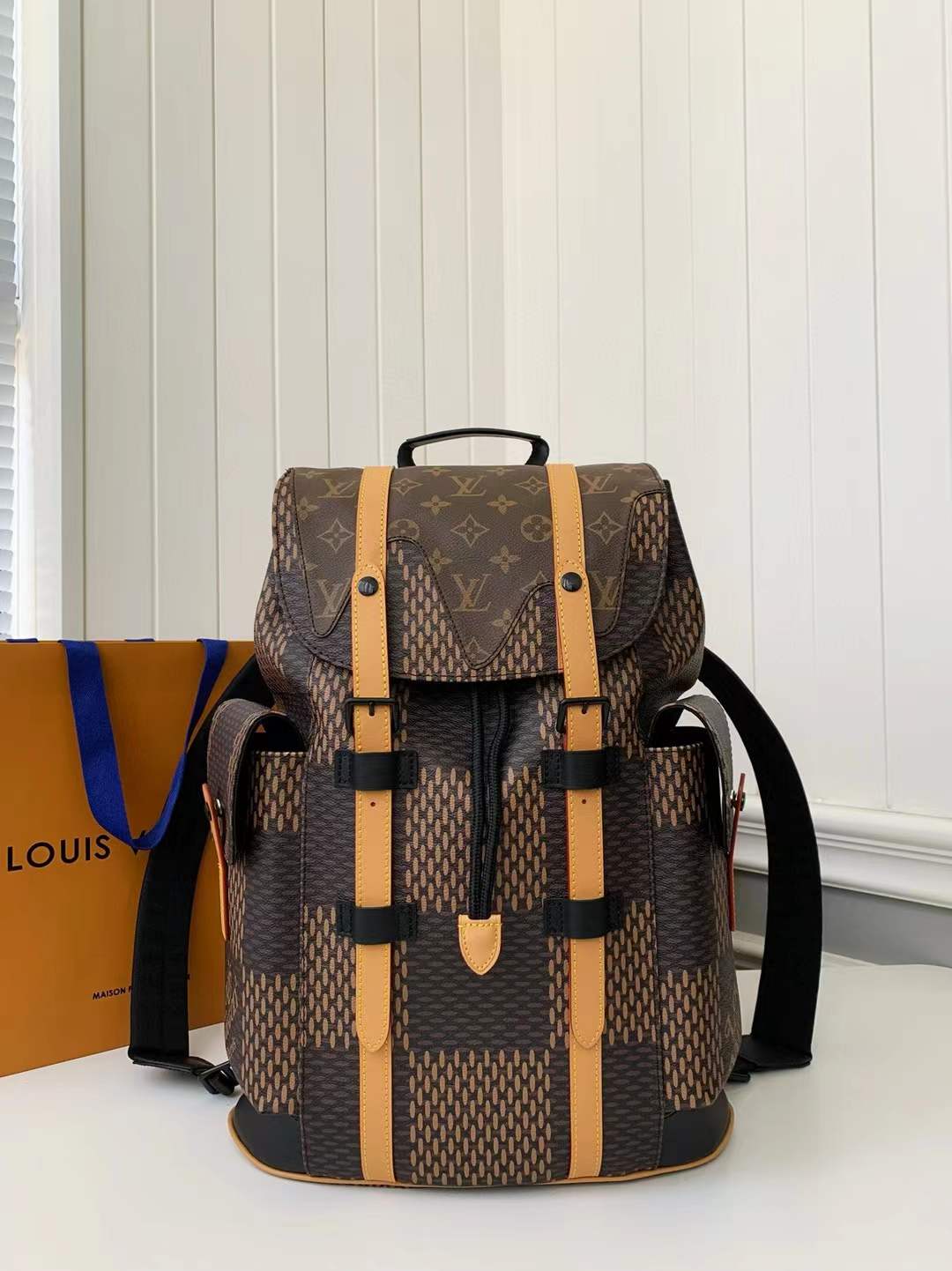 LV Nigo Christopher Damier Ebene Giant PM Brown Leather backpack