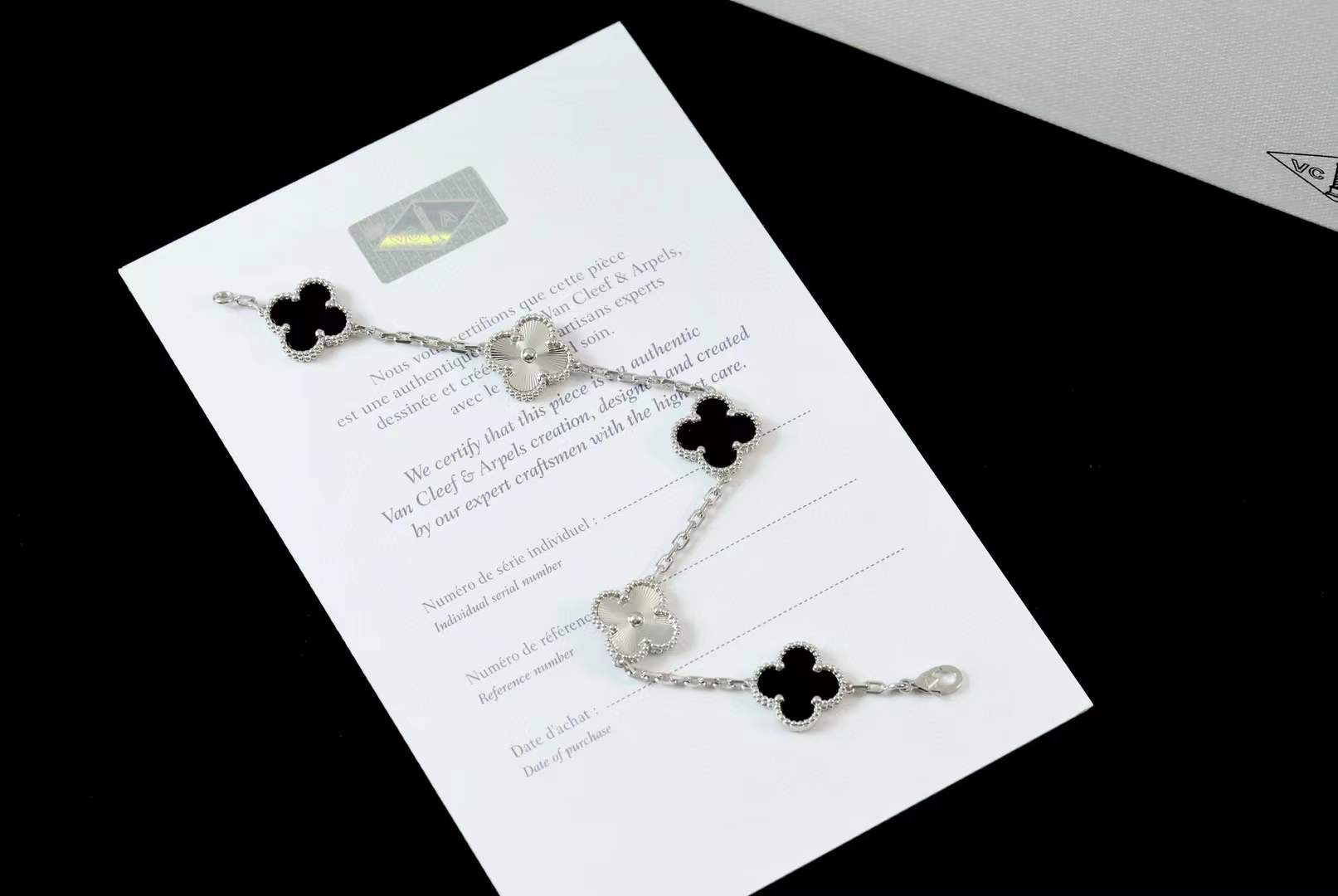 Van Cleef and Arpels Vintage Alhambra Black Onyx Diamond Motif White Gold Bracelet