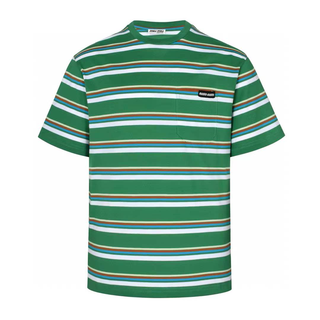 Miu Miu Green Striped T-Shirt