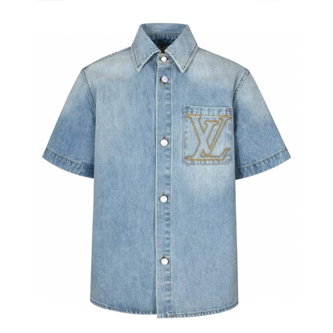 LV Short Sleeved Denim Shirt blue