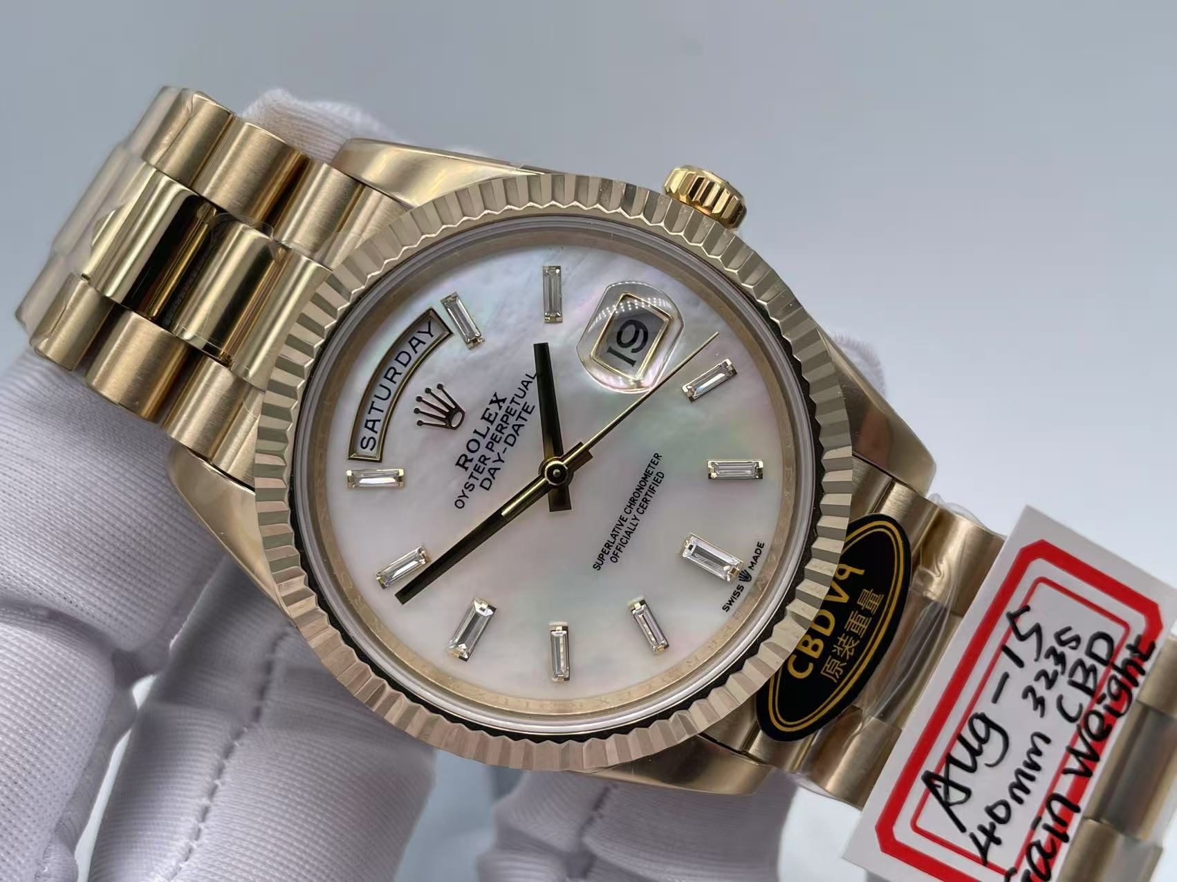CBDF daydate 40mm added weight YG white dial