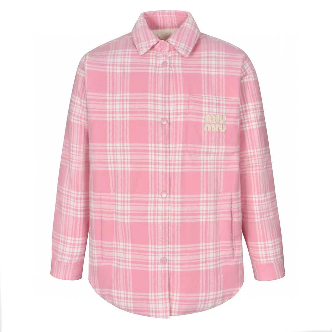Miu Miu Checked Overshirt Jacket in Pink