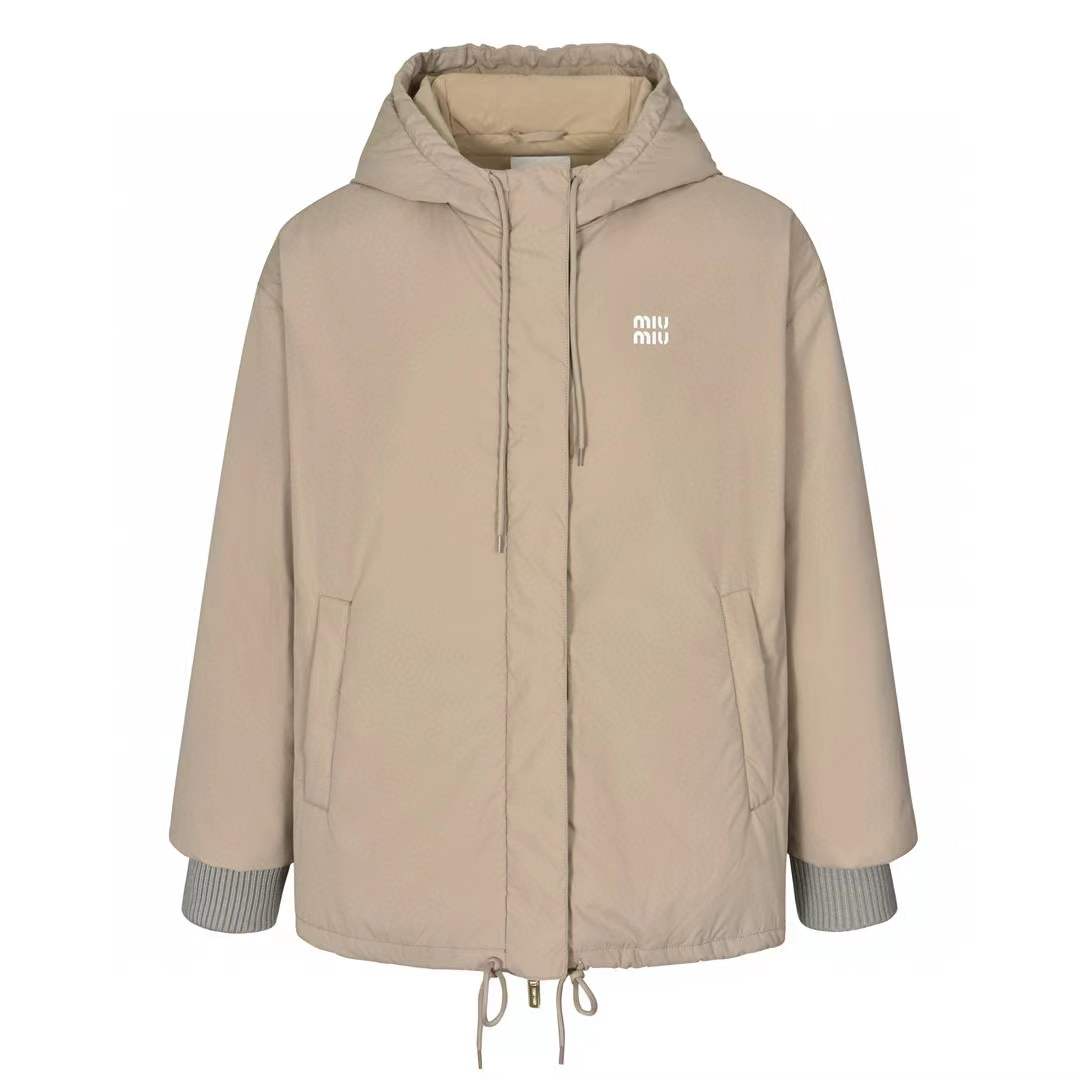 Miu Miu Drawstring Hooded Jacket in Brown