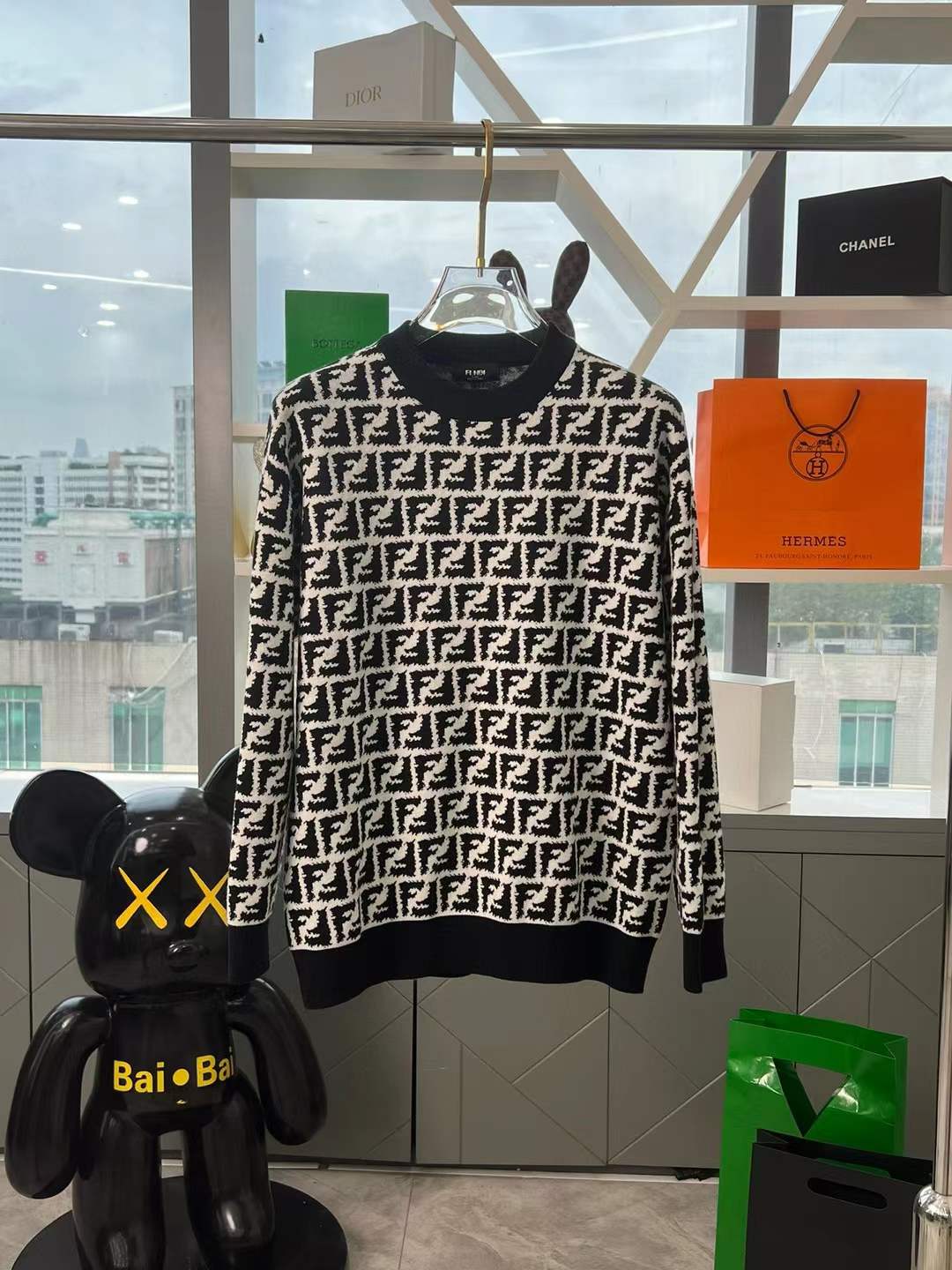 Fendi Logo Print Viscose Sweater Black & White