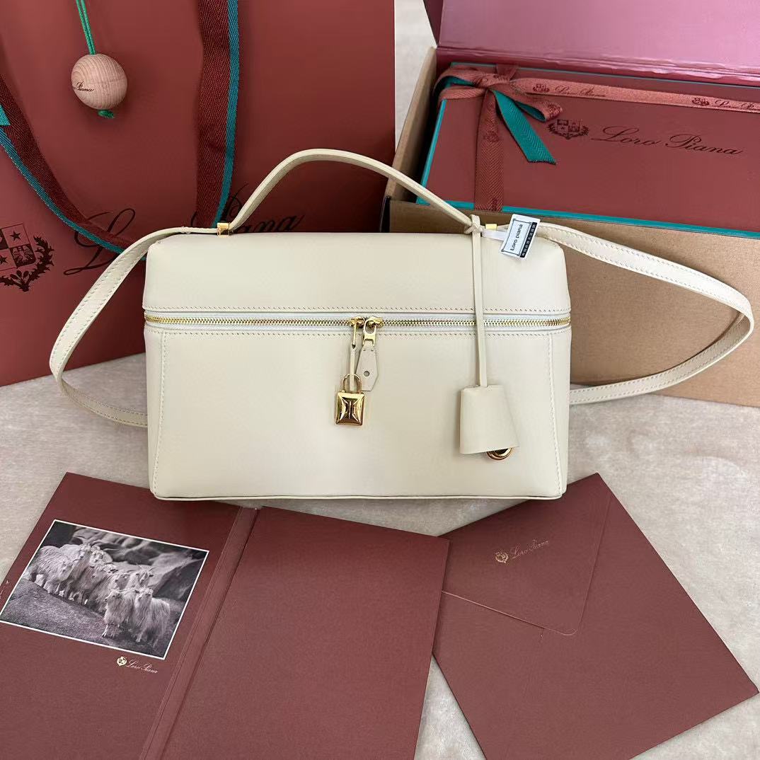 Loro Piana Extra L27 Calfskin Bag Whisper White/Sun Gold