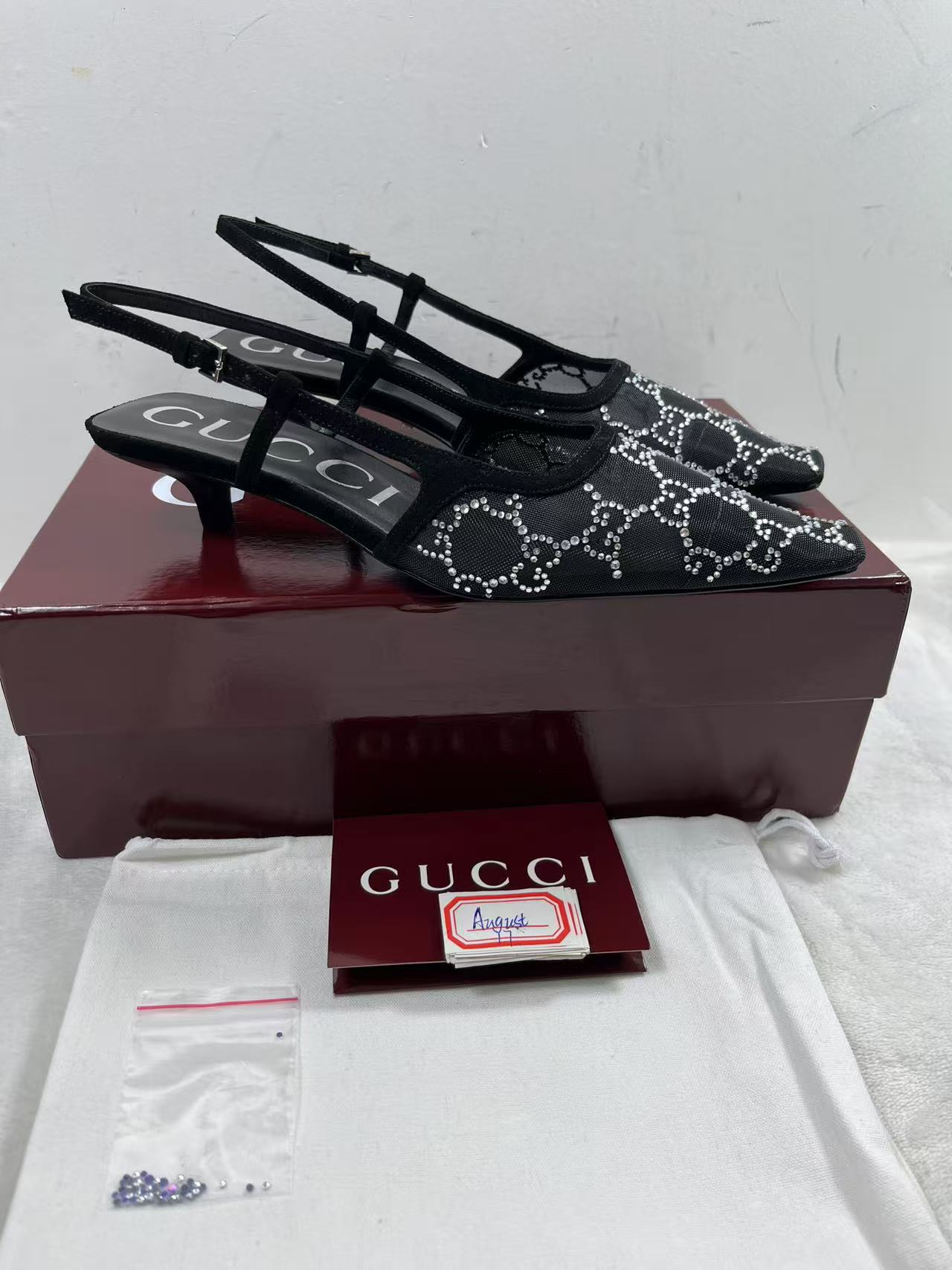 Gucci Women's GG Crystal Slingback Pump Black size EU39 womens