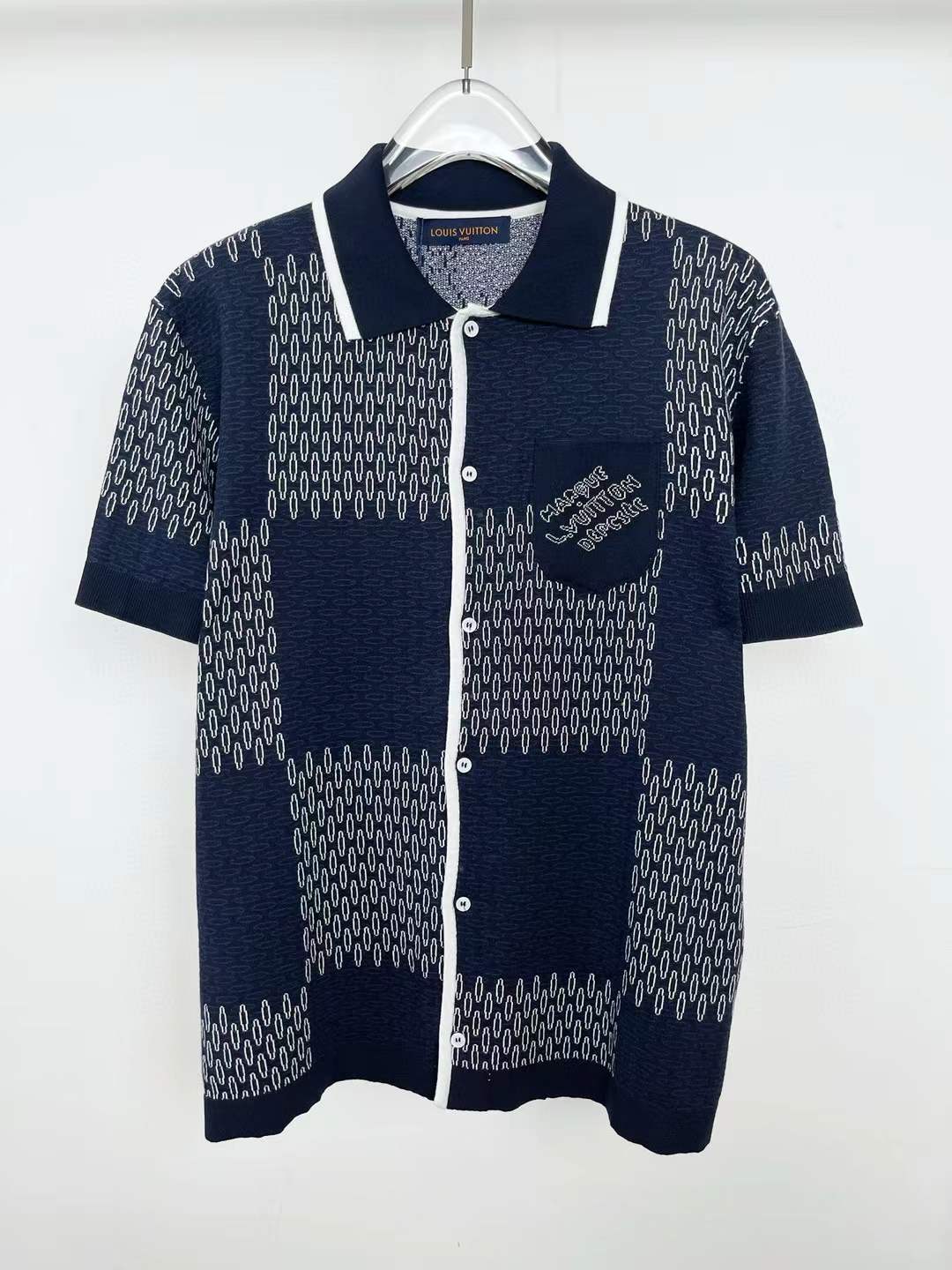 LV Damier Jacquard Short-Sleeved Cotton Jersey Shirt
