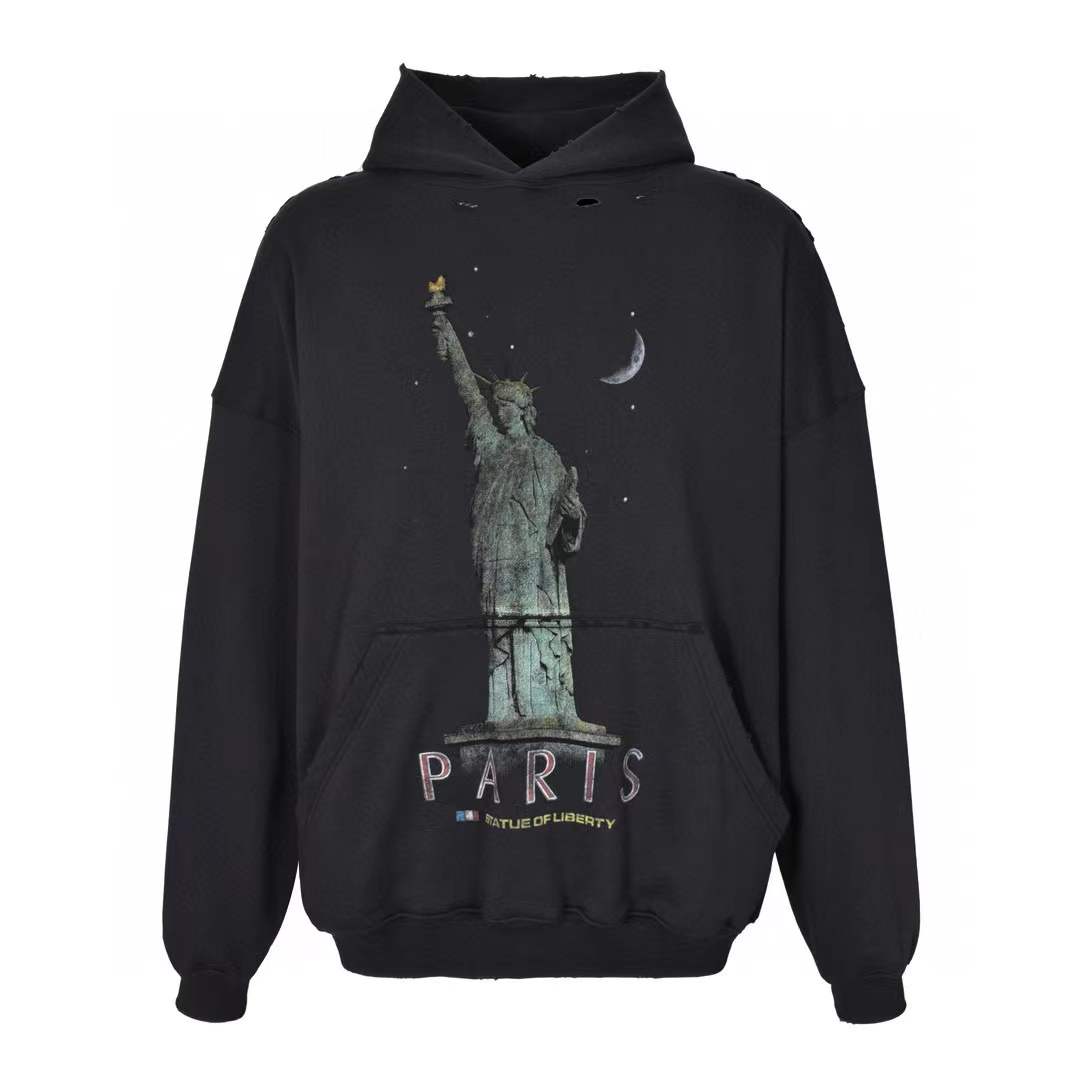 Balenciaga Paris Liberty Distressed Hoodie | Black
