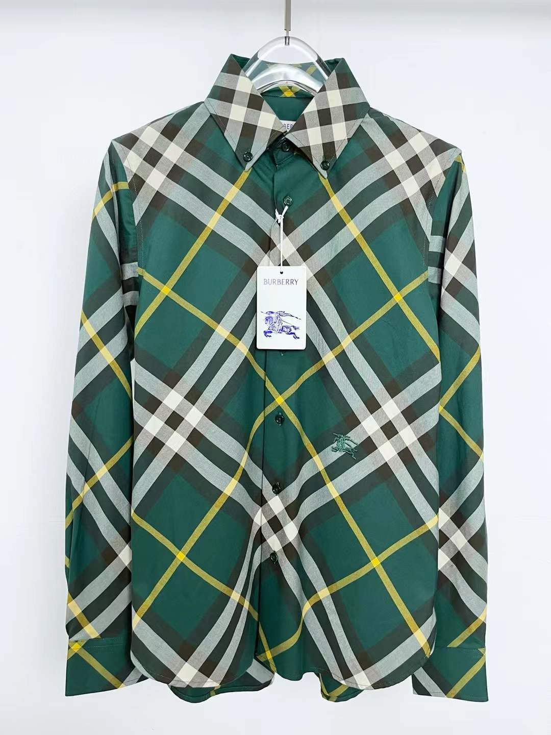 Burberry - Check Print cotton Shirt Green