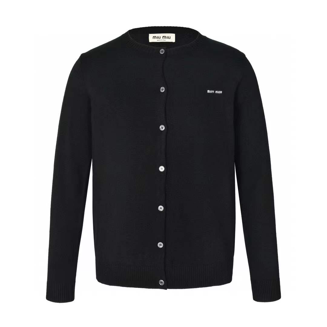 Miu Miu Floral Embroidered Logo Cashmere Cardigan Black