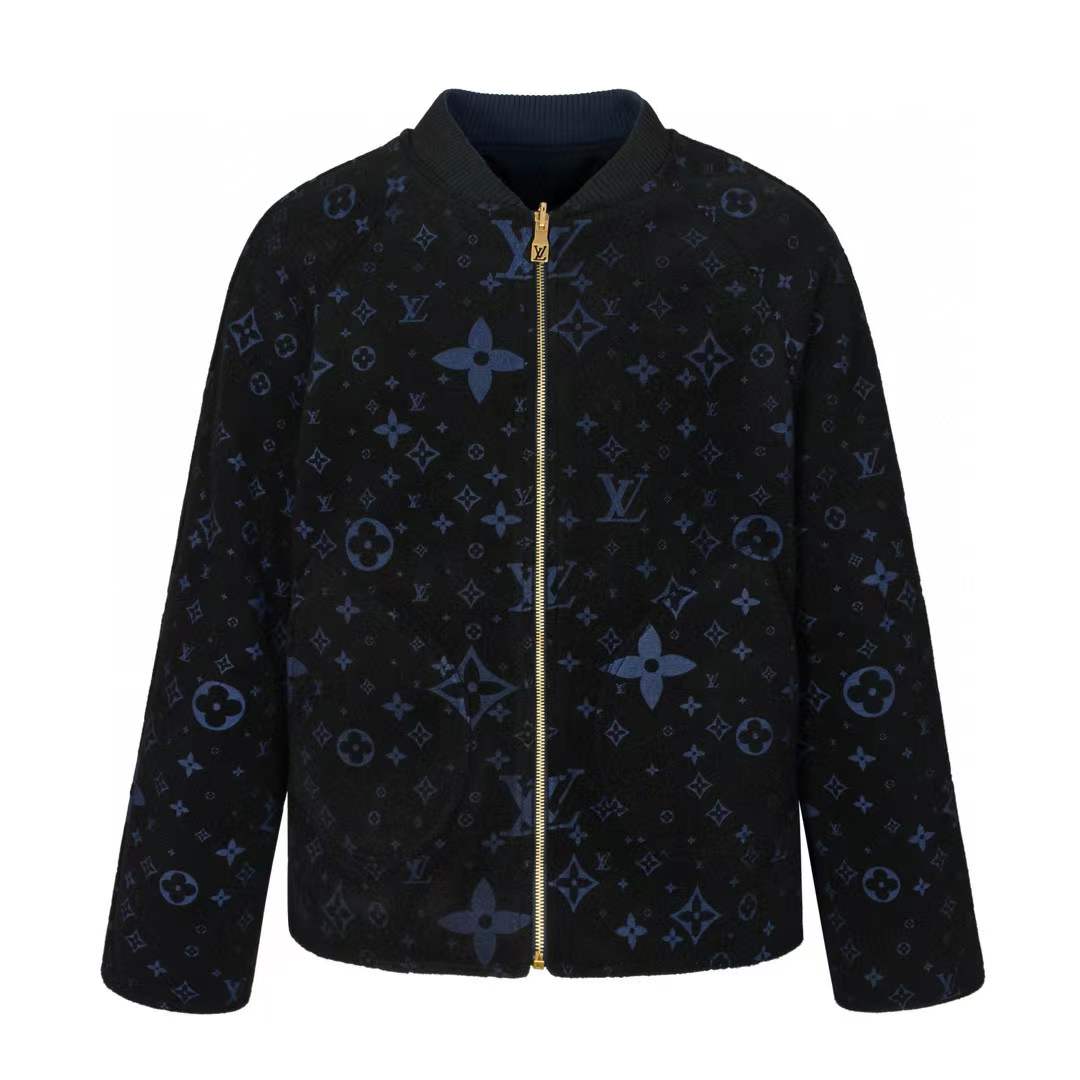 LV Monogram Intarsia Mink Jacket Black