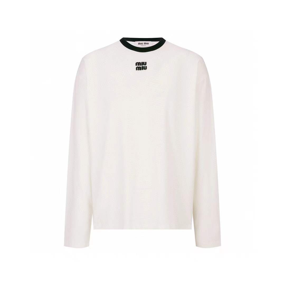 Miu Miu Women's' Logo Patch Long-Sleeve Sweatshirt in White