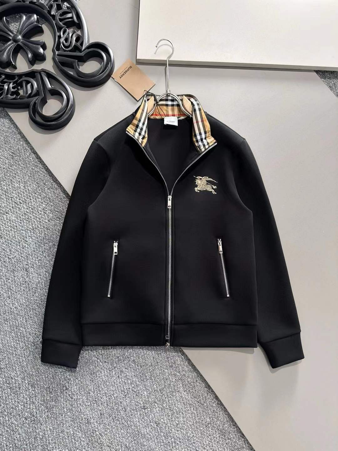 Burberry Black Half Zip Logo Sweatshirt for Men