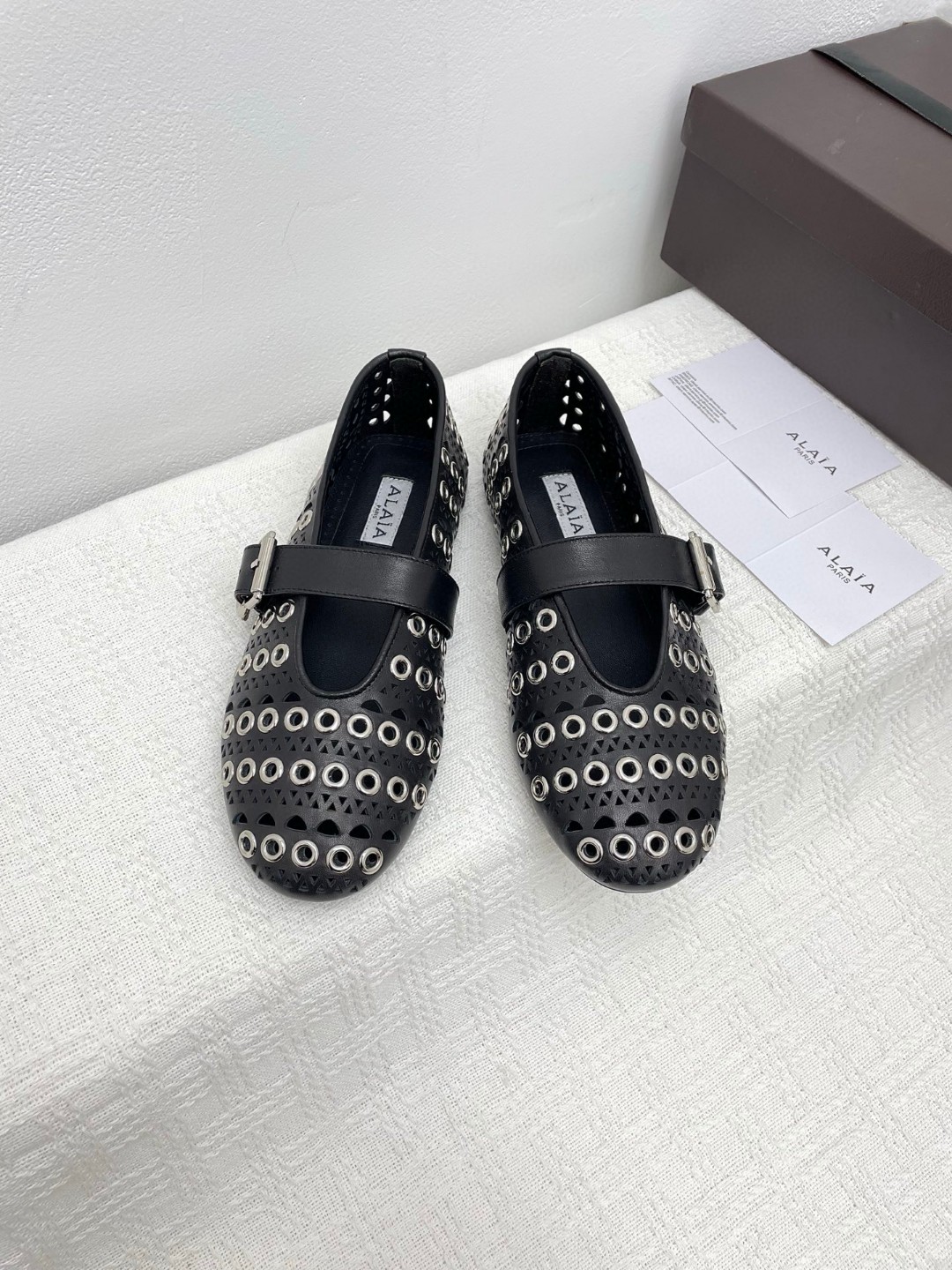 Alaia eyelet-embellished ballet flats Black