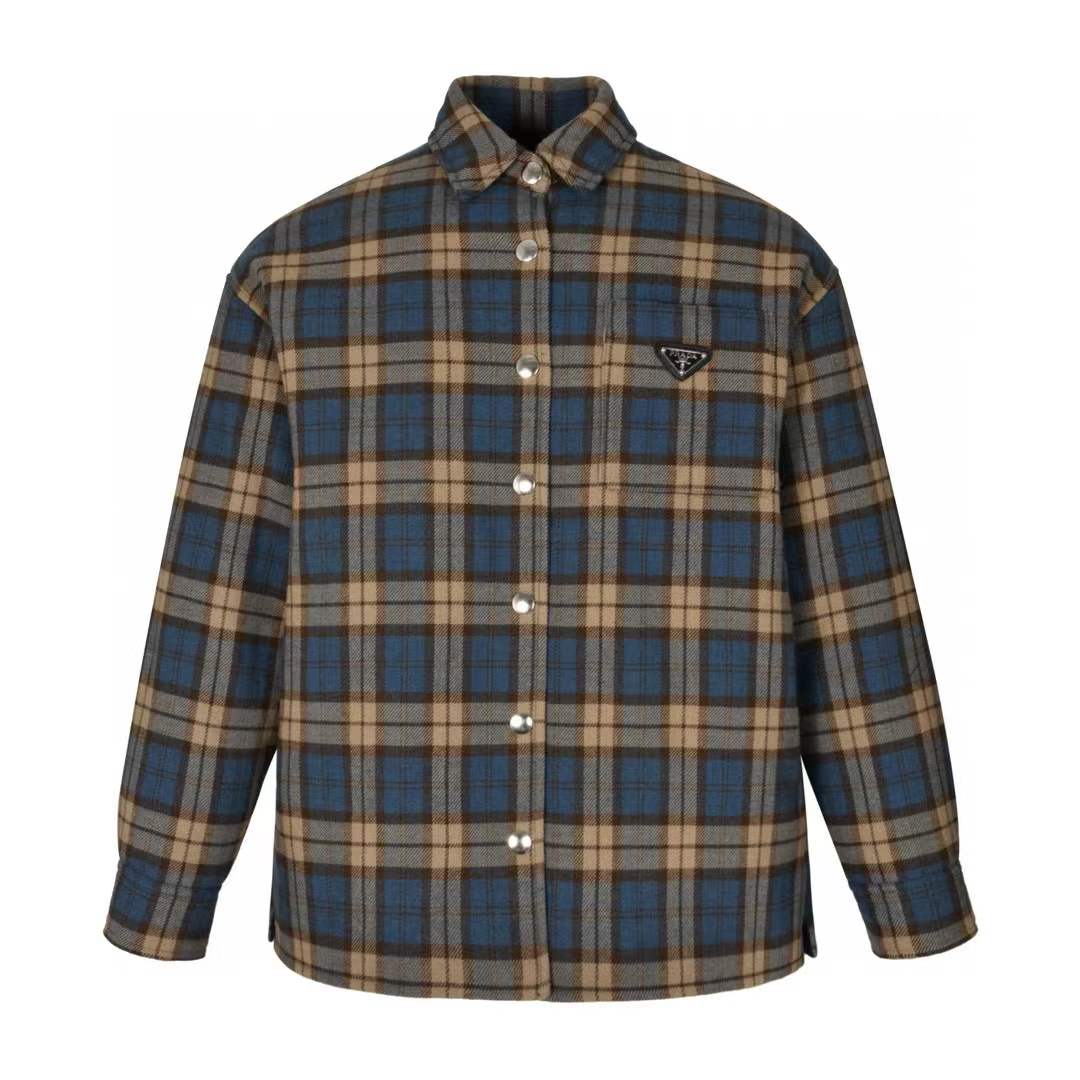 Prada Plaid wool Overshirt in Brown