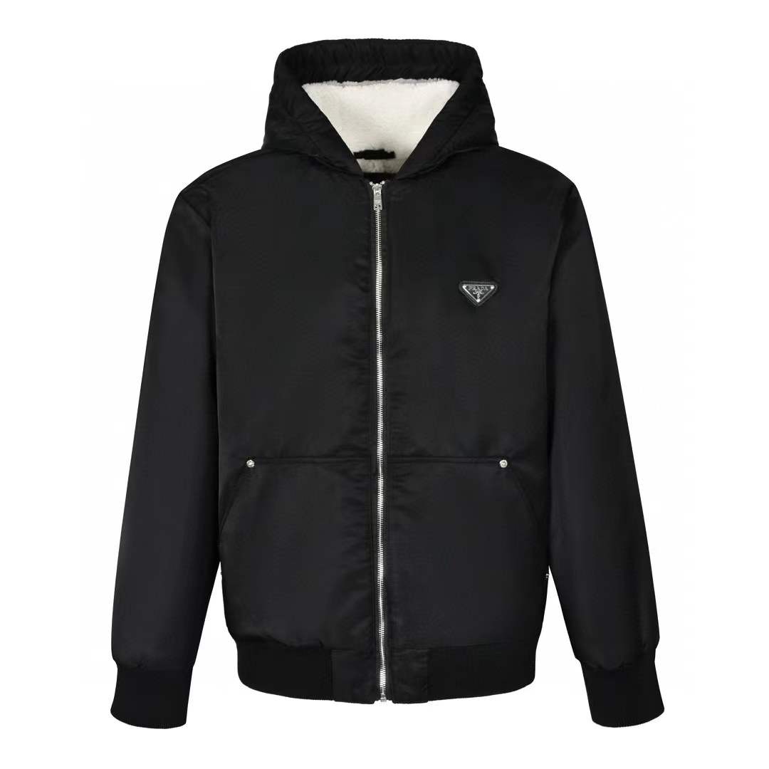 Prada Men Black Nylon Fur Jacket