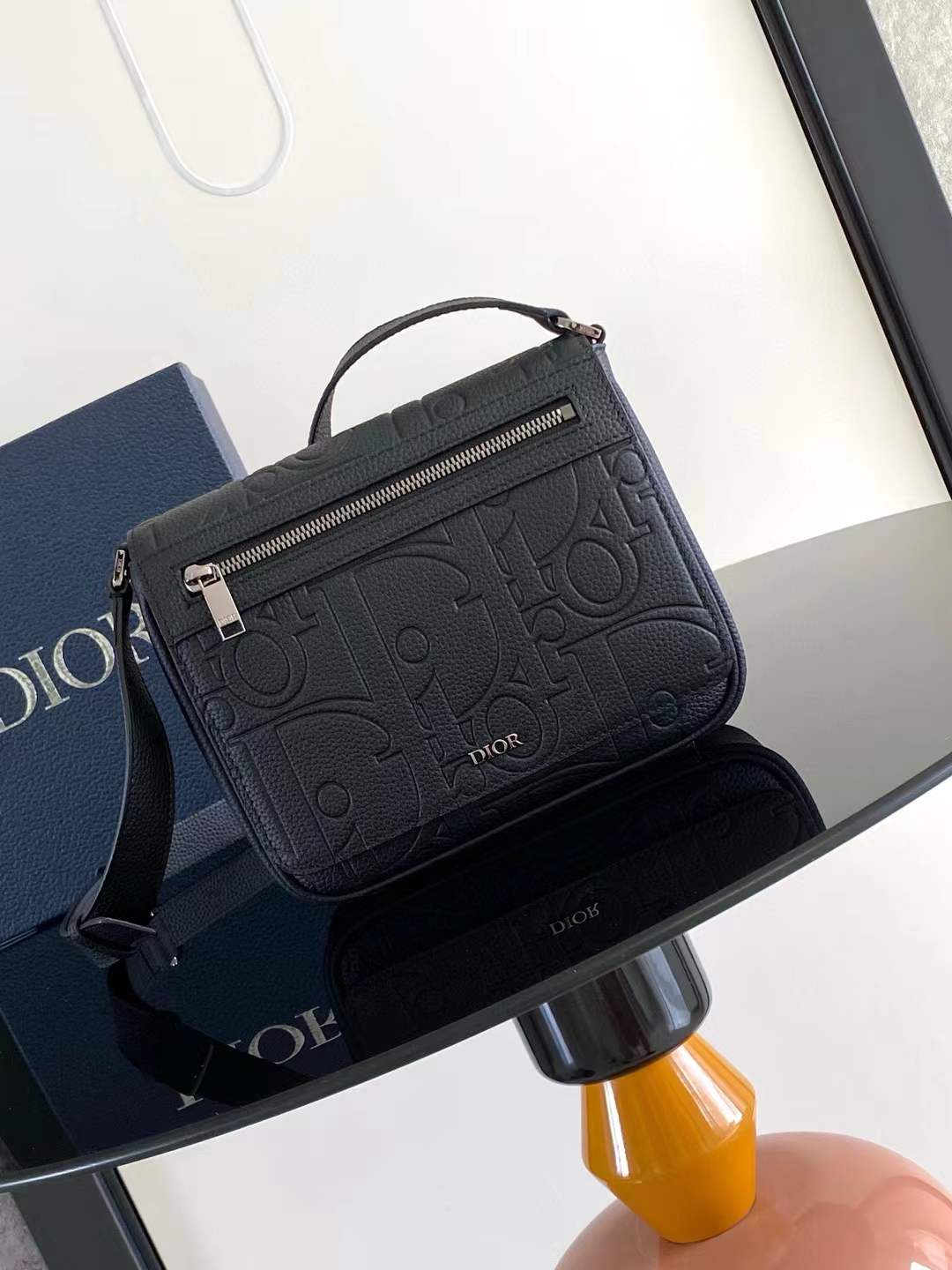 Christian Dior Men Messenger Bag with Flap Black Dior Gravity Leather and Black