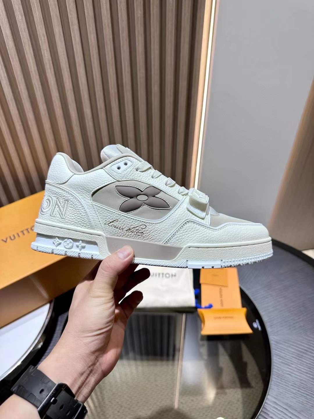 LV Trainer Sneaker Beige White
