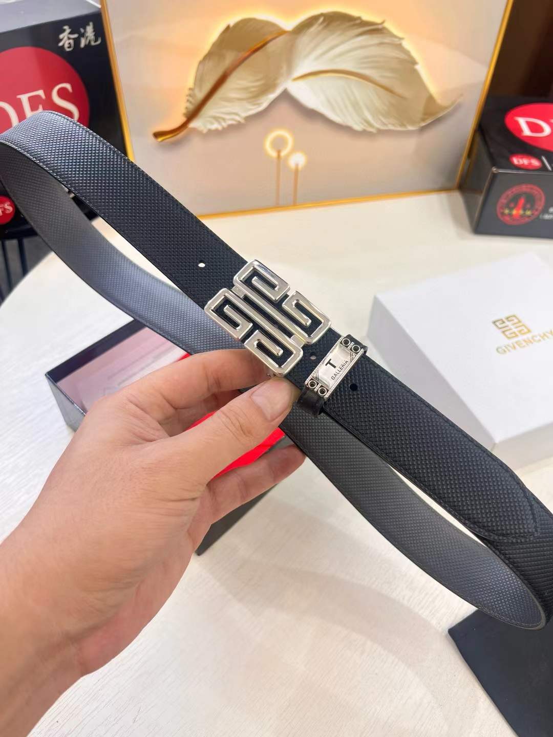 Givenchy 4G reversible belt, 4G silvery-finish metal buckle leather insert engraved Givenchy signature