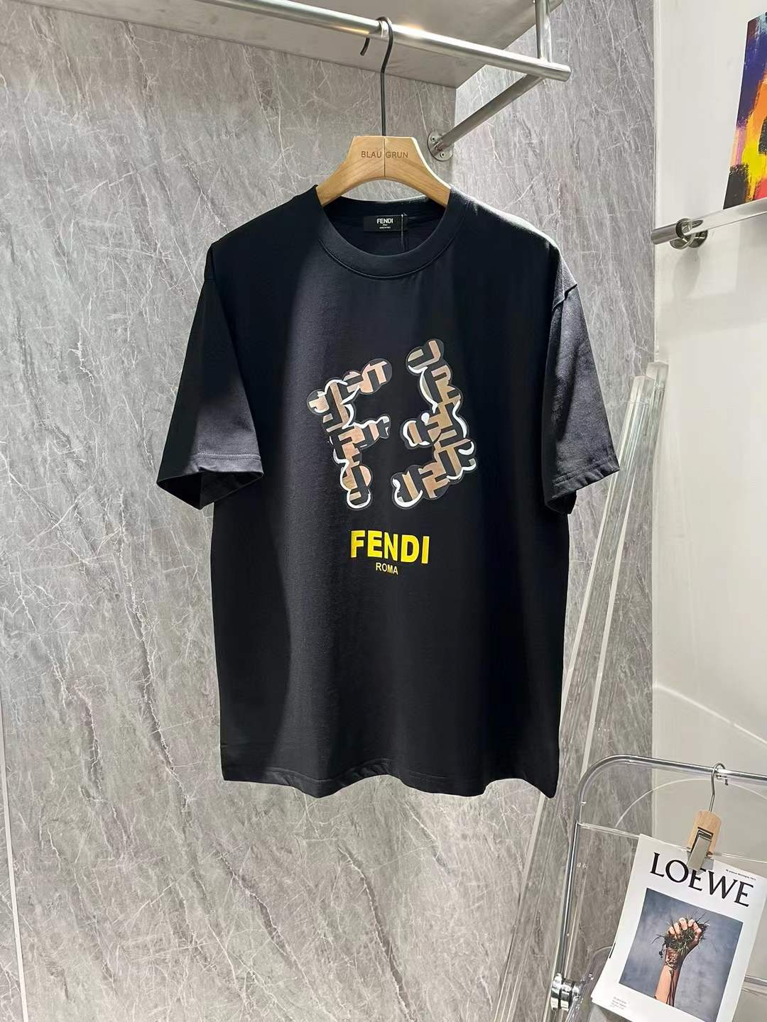 Fendi Black Cotton Stud Embellished Logo Detail T-Shirt