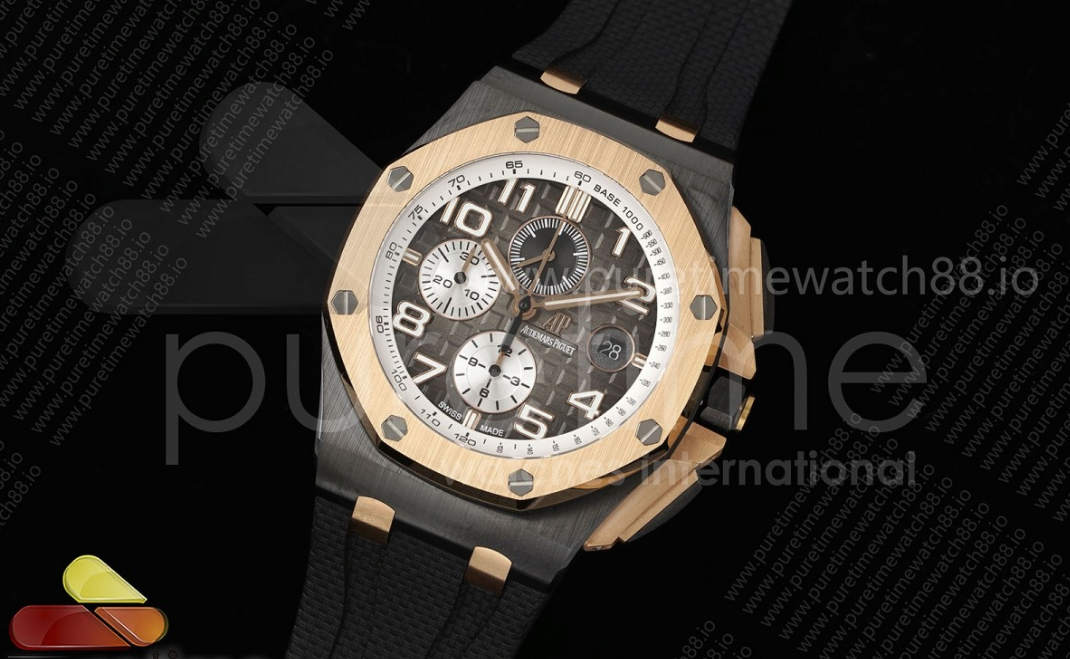 Royal Oak Offshore 44mm Black Ceramic RG Bezel APJF 1:1 Best Edition Gray Dial on Black Rubber Strap A3126
