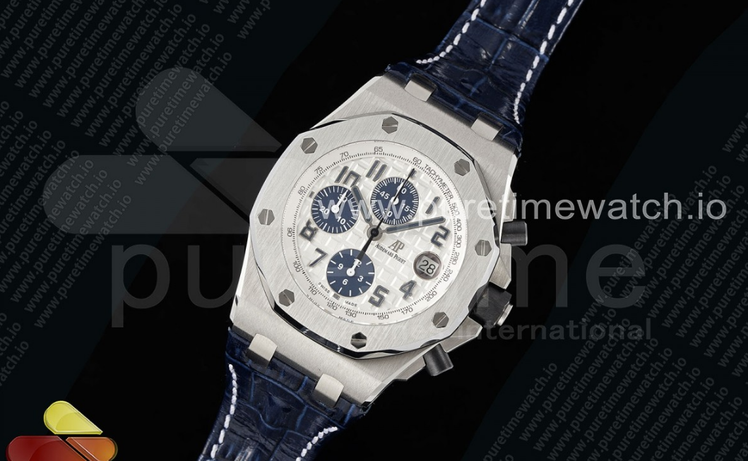 Royal Oak Offshore 42mm SS TKF 1:1 Best Edition White/Blue Dial on Blue Leather Strap A7750