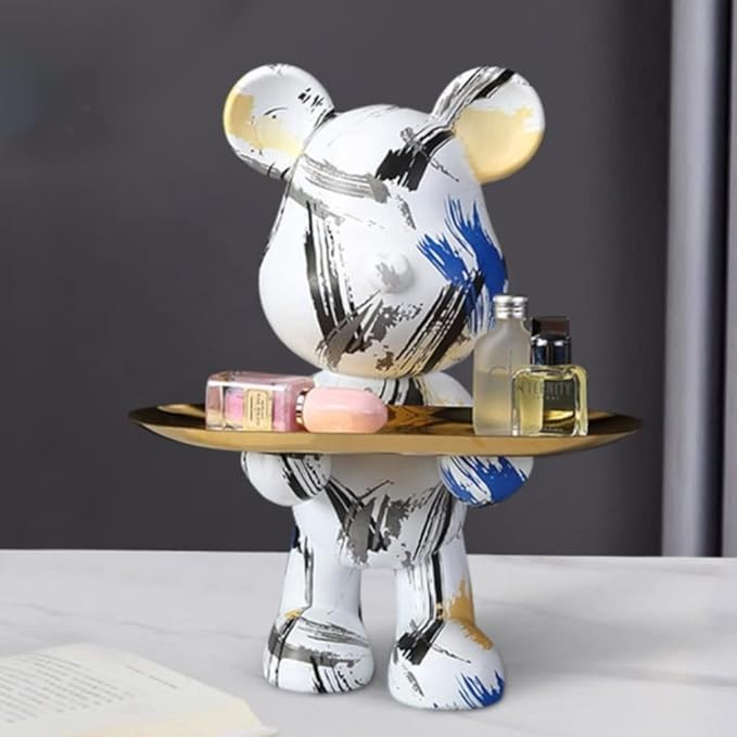 Statue Sculpture Home Decor 28Cm Bearbrick Resin Action Figure with Copper Tray Receive Living Room Decoration Office Home Decor Collection Key Holder