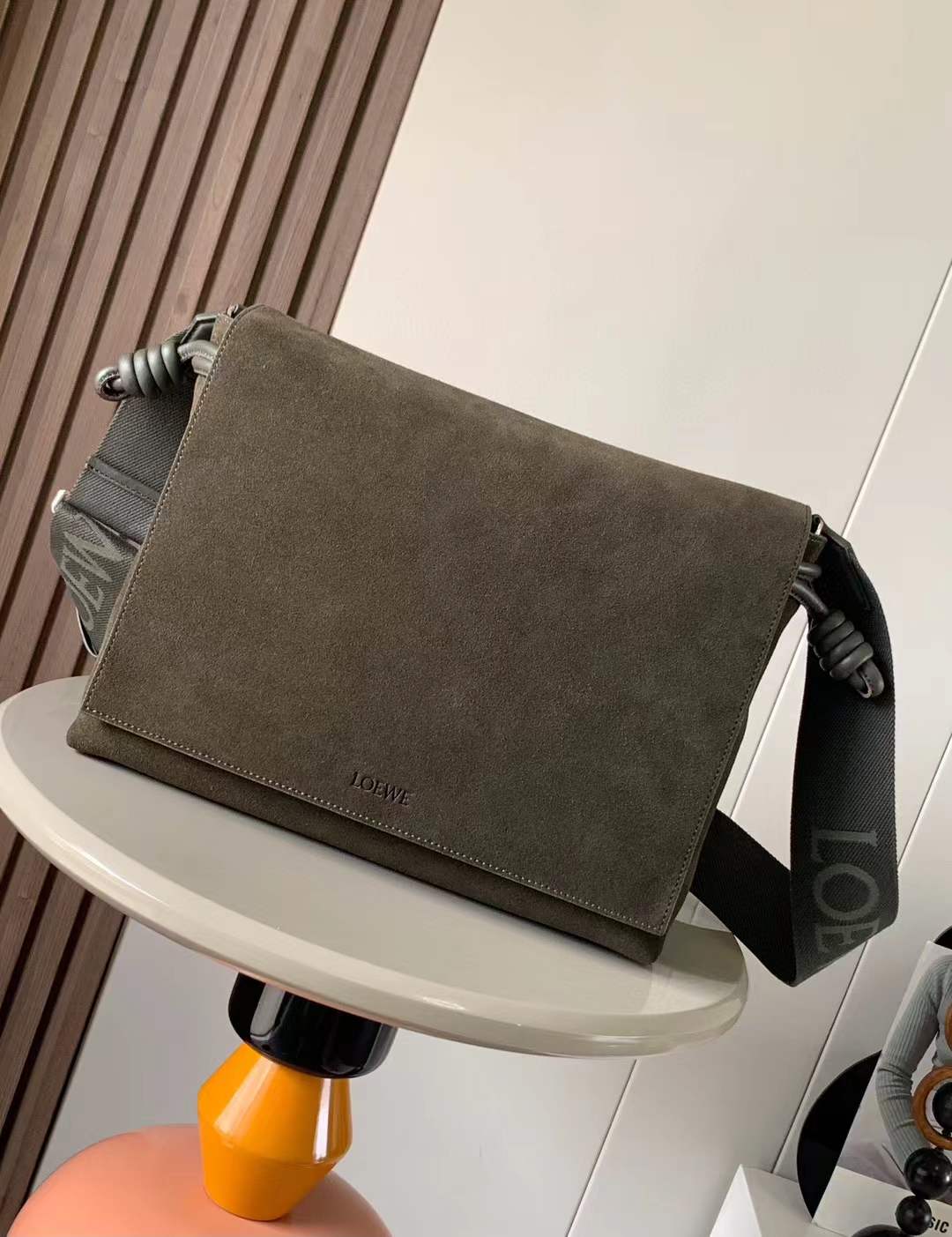 Loewe Flamenco Leather-Trimmed Suede Messenger Bag