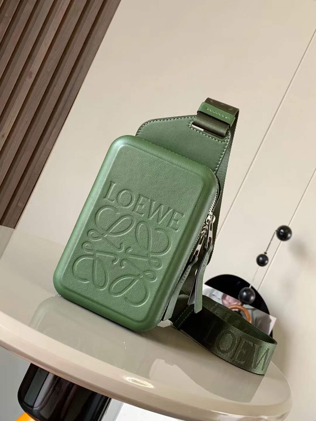 Loewe Molded Sling in Smooth Calfskin Hunter Green in Smooth Calfskin with Silver-tone