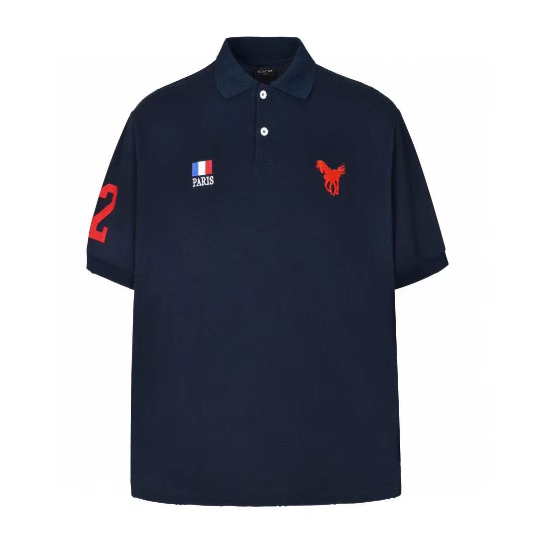 Balenciaga Paris family war horse pattern letter embroidered pony Polo shirt short-sleeved T-shirt summer royal blue