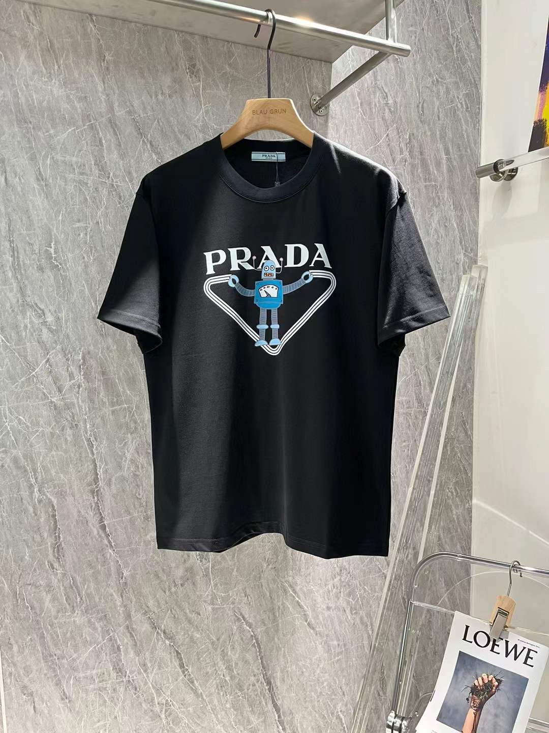 Prada Printed Round Neck T-Shirt black
