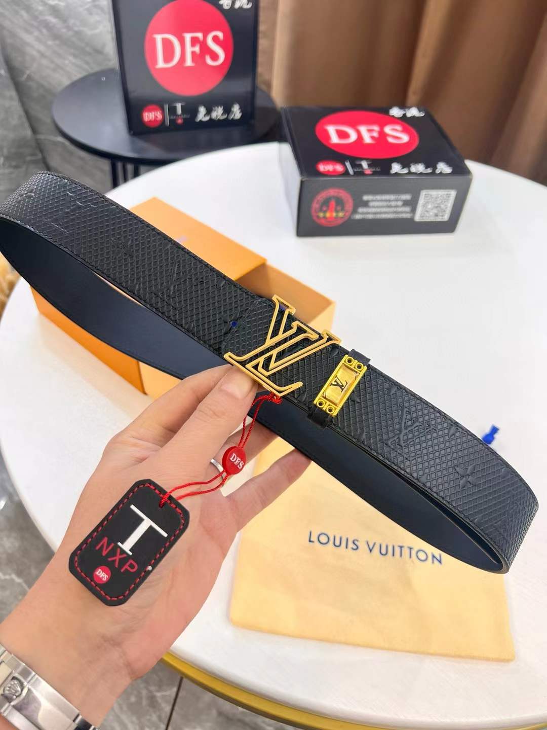 LV Initials buckle belt black