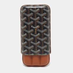 Goyard 3 Cigar Case Brown Goyardine Coated Canvas and Leather Churchill